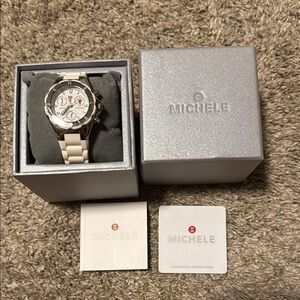 Michele Silver and White Luxury Watch